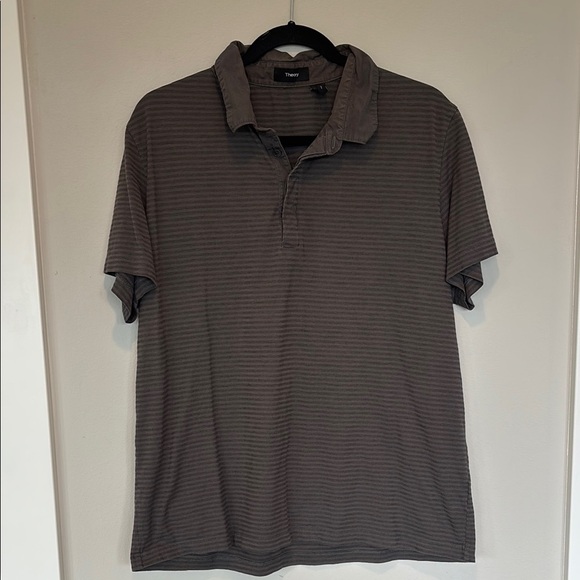 Theory Gray Polo Shirt with Textured Fabric XL - Picture 1 of 5